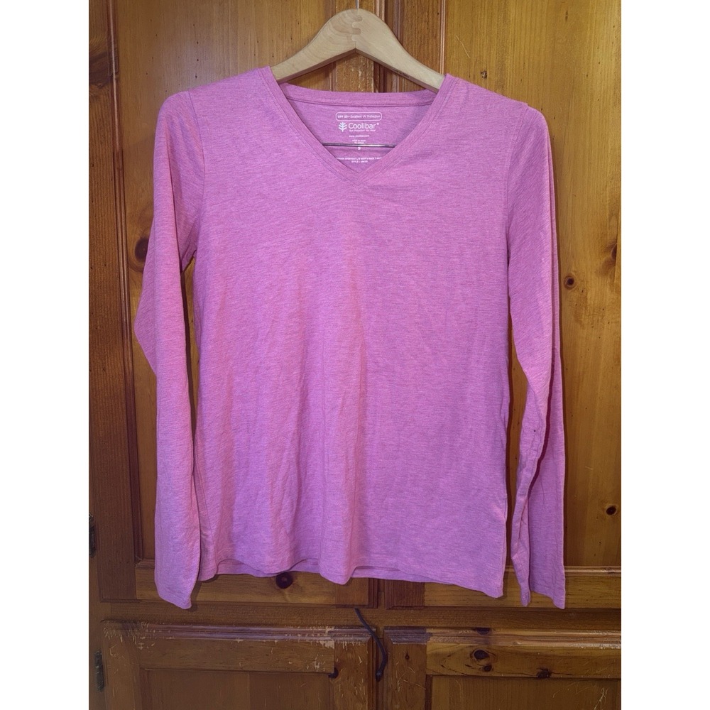 Coolibar UPF 50+ Morada Everyday Long Sleeve Deep V Neck T-Shirt Women's S Pink